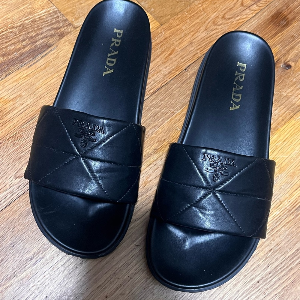 Prada Quilted Black Slide Sandals